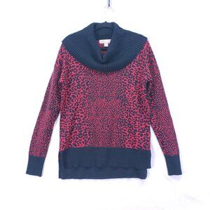 Michael Kors Red n Black Animal Print Cowl Neck Pullover Hi Low Hem Sweater M